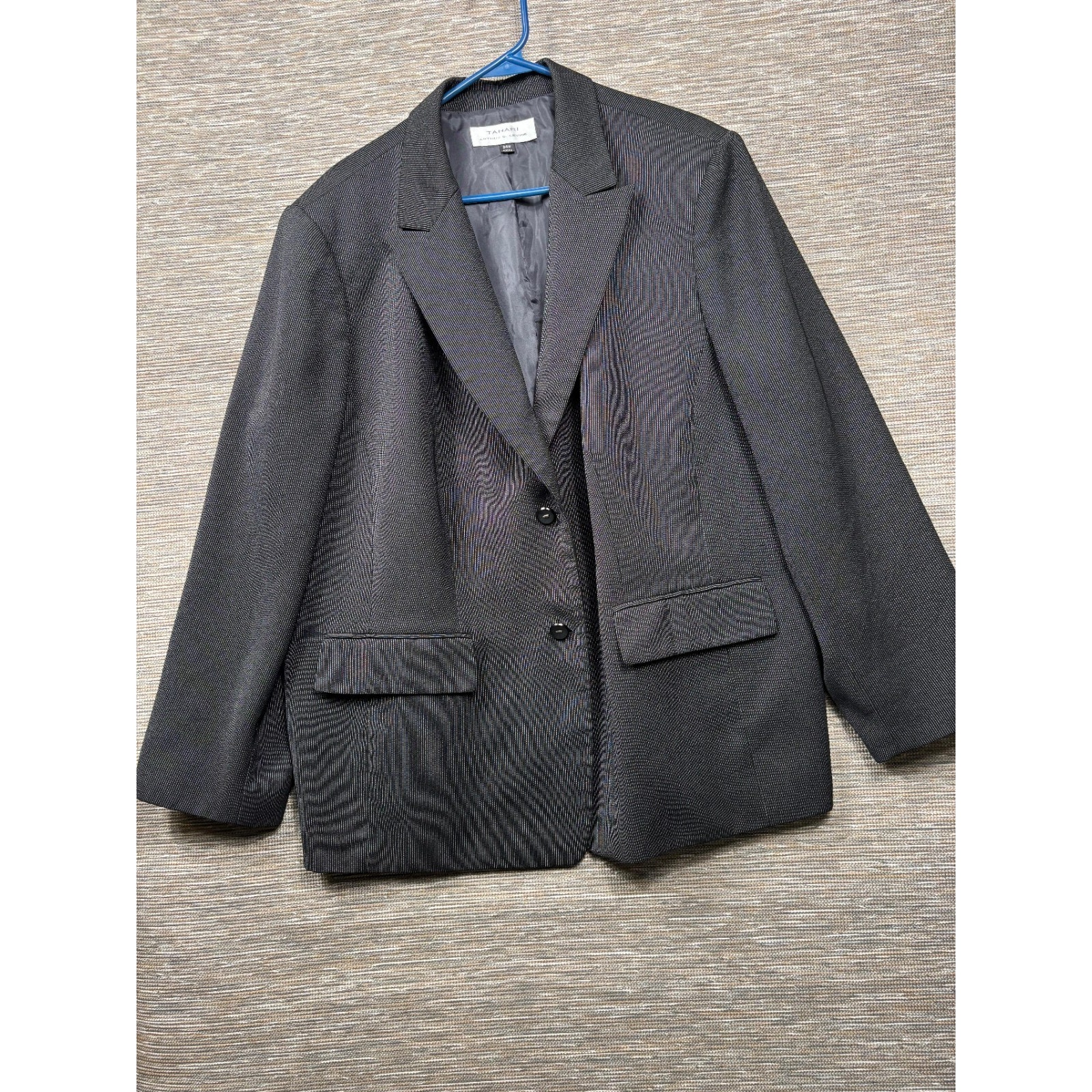 Tahari Blazer Suit Jacket Womens 24w Black Pinstripe Single Breasted Classic